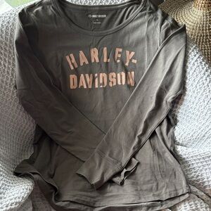Harley-Davidson Women's Olive Green Long Sleeve Tee with Pink Logo